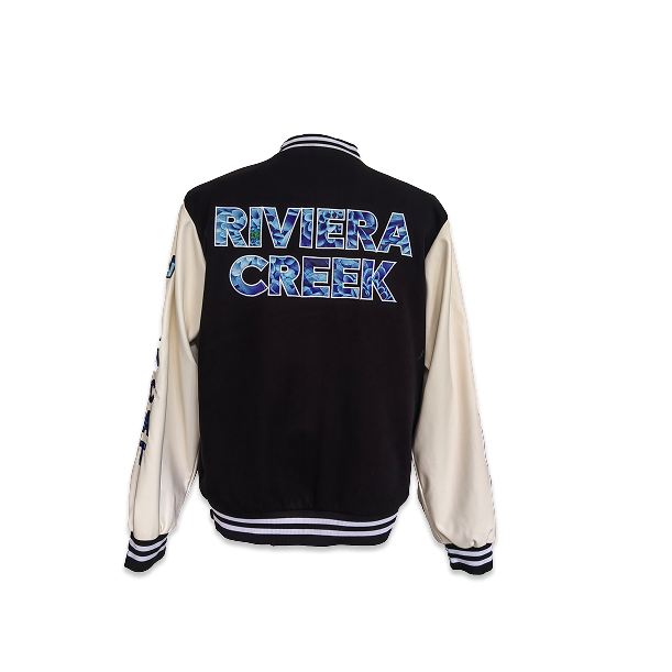 Riviera Creek Branded Black and White Varsity Jacket