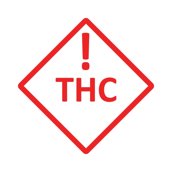 THC warning symbol with red exclamation mark inside diamond